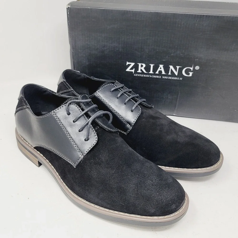 Zriang Mens Oxfords Sz 7.5 M Classic Black Shoes Dress Casual Cushioned Lace Up